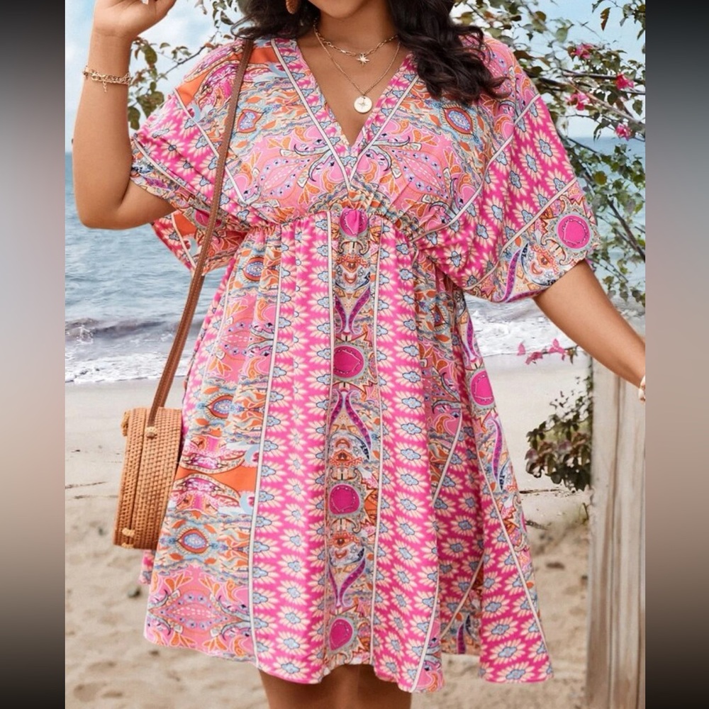 Plus boho batwing sleeve dress
